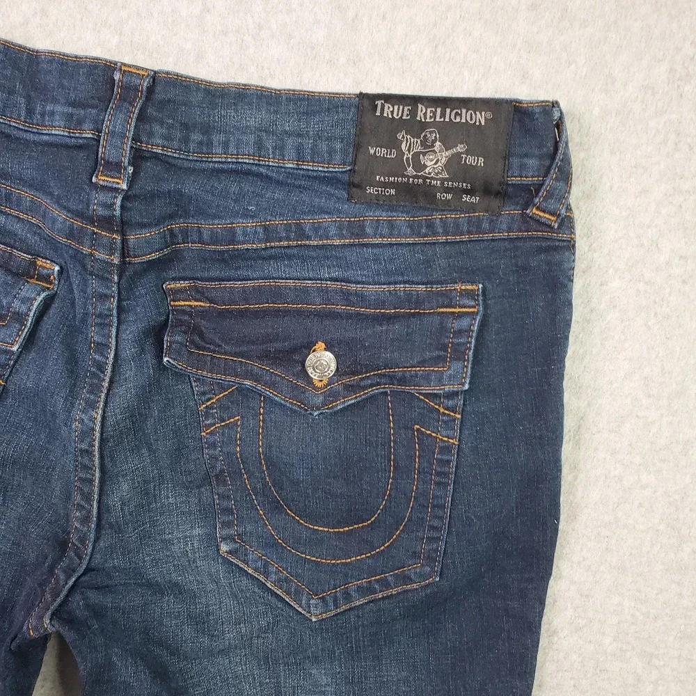 True Religion Jeans Mens 40 Dark Blue Ricky Relaxed Straight Flap Pockets Denim
